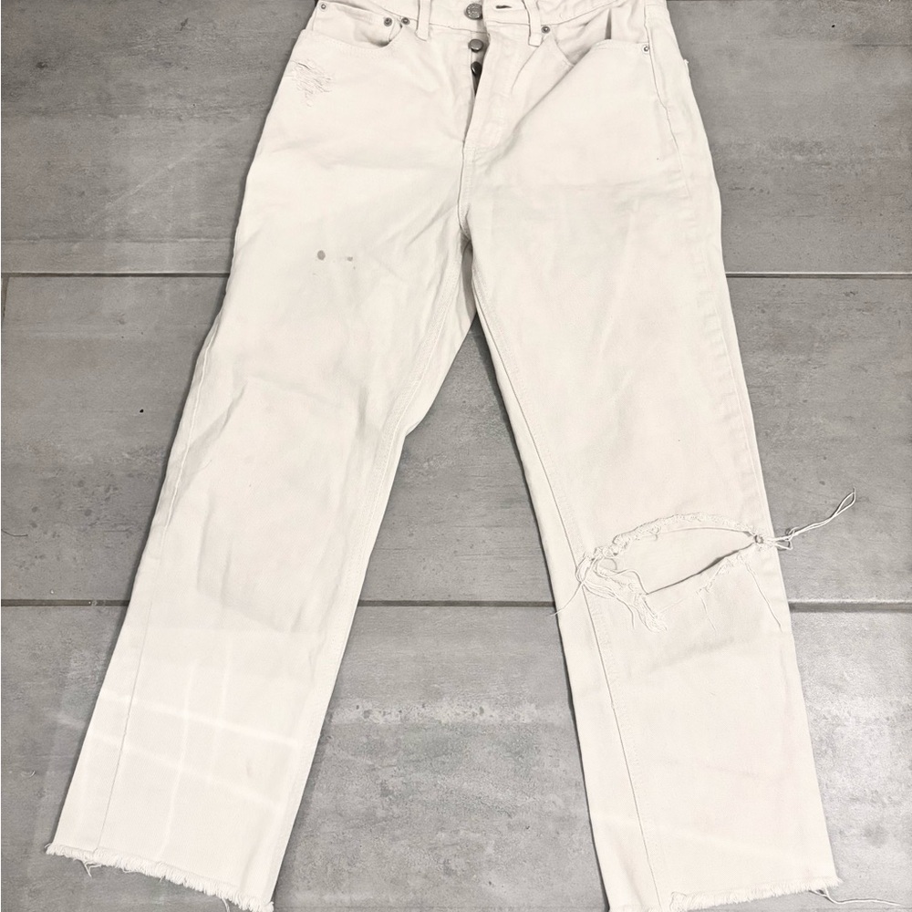 Urban Outfitters Cream White Distressed Jeans